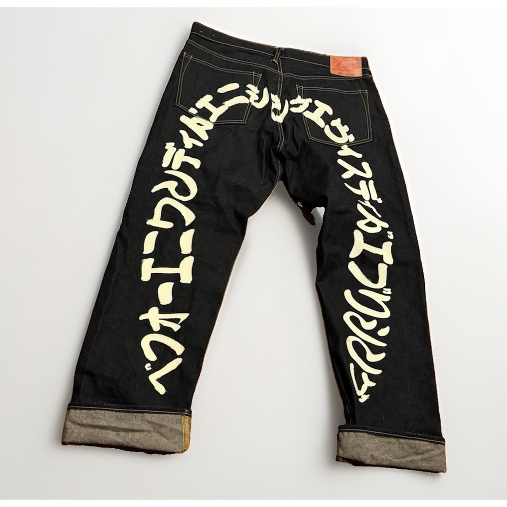 EVISU Heritage Dark Indigo Hand Painted Selvedge Denim Jeans 38 X 36 Rare